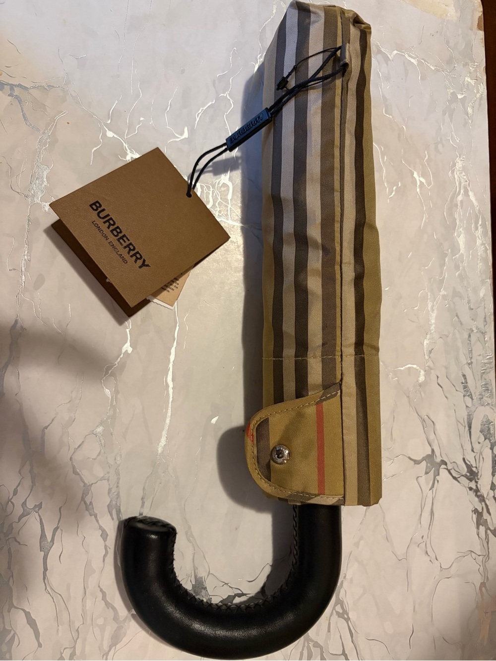 Burberry Beige and Black Striped Men’s Umbrella